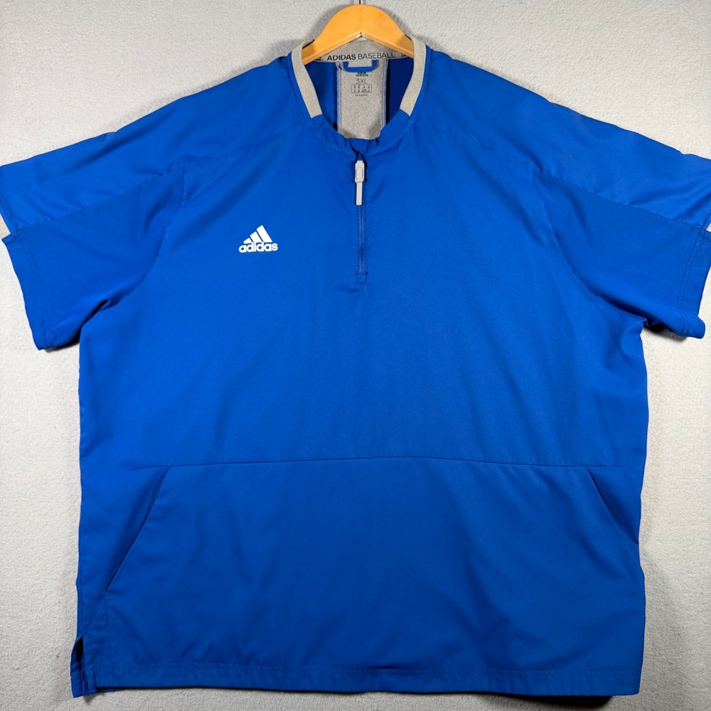 Adidas Baseball Mens 3XL Royal Blue Quarter Zip Short Sleeve Cage Jacket